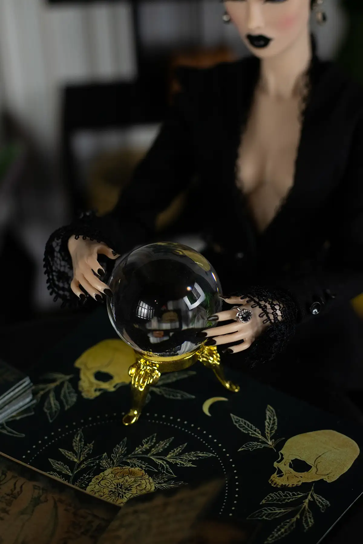 Close-up of a crystal ball used for fortune-telling
