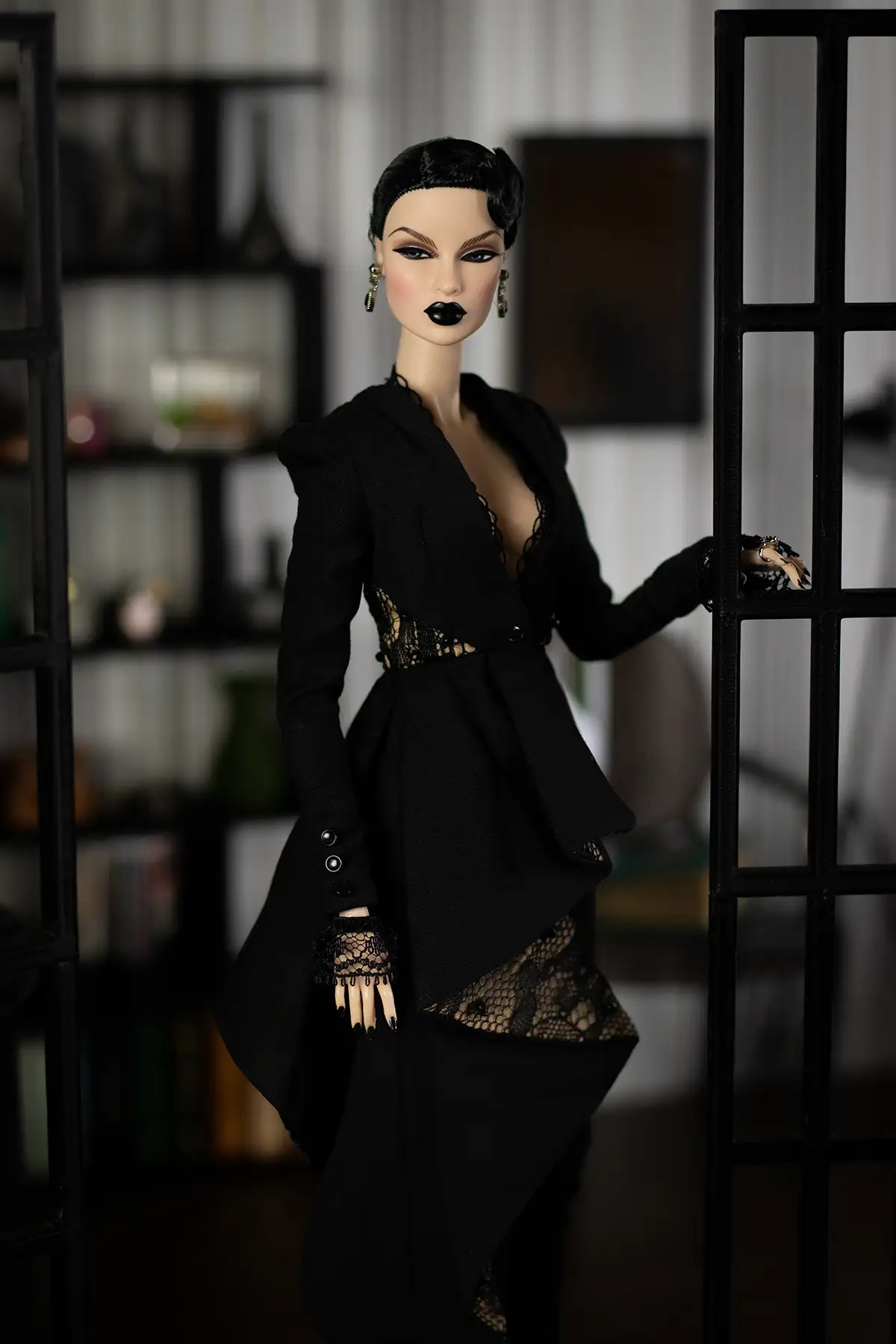Eugenia Perrin-Frost doll wearing her original black lace outfit